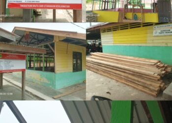 Rehab Tiga Lokal Gedung SDN.011 Tanjung Harapan Menyerap Anggaran Fantastis, “Ini Penjelasan Pekerja”.