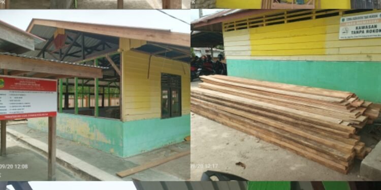 Rehab Tiga Lokal Gedung SDN.011 Tanjung Harapan Menyerap Anggaran Fantastis, “Ini Penjelasan Pekerja”.