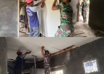 Satgas TMMD ke-126 Kodim 0601/Pandeglang Laksanakan Pemasangan Plafon pada Rumah RLTH di Desa Cikentrung