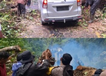 Aksi Cepat Polsek Beutong dan Tim Gabungan Buka Akses Jalan Akibat Longsor 