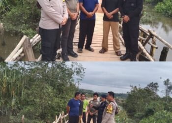 Polres Bangka Barat Dan Brimob Tinjau Rencana Perbaikan Jembatan Mancung–Belit, Akses Anak Sekolah Jadi Prioritas.