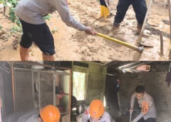 Quick Response Brimob Polda Sumut Bersihkan Material Longsor, Warga Adiankoting Ucapkan Terima Kasih