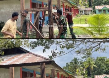 Satgas Pamtas Yonif 763/SBA Pos Joshiro Gelar Kegiatan Pembangunan Profil Tank Untuk Menampung Air Bersih di Kampung Joshiro