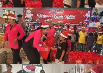 Brimob Polda Sumut Berbagi Kasih Natal Bagi Korban Bencana di Tapanuli Utara