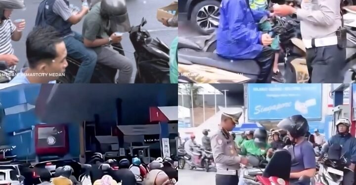 Aksi Humanis Satlantas Polrestabes Medan Ringankan Antrean BBM di SPBU Singapore Station 2
