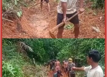 Warga Sigap Gotong Royong Perbaiki Jalan Longsor di Desa Bemban Permai, Kades Langsung Koordinasi Dinas Terkait