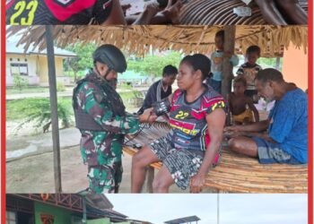 Satgas Pamtas Kewilayahan Yonif 410/Alugoro Pos Jagiro Laksanakan Pelayanan Kesehatan Gratis Pos di Kampung Jagiro