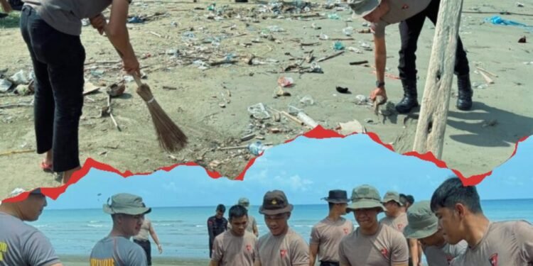 Brimob Sumut Hadir untuk Lingkungan, Pantai Gunungsitoli Dibersihkan Bersama