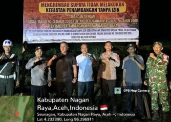 Sinergitas Polres Nagan Raya bersama TNI Cegah Penambangan Illegal