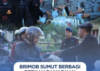 Brimob Sumut Berbagi Berkah Ramadhan, 200 Takjil Dibagikan untuk Pengendara di Sekitar Mako KE Lumi