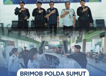 Brimob Polda Sumut Siaga Awasi Arus Mudik Balik di Terminal Amplas