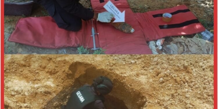 Tersembunyi di Balik Tumpukan Tanah, Ancaman Mematikan Ini Berhasil di Urai : Gerak Cepat Tim Jibom Gegana Brimob Sumut dan Polres Labuhanbatu.