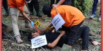 Polres Nagan Raya Gelar Rekonstruksi Kasus Pembunuhan di Tadu Raya dengan Pengamanan Ketat.