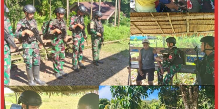 Satgas Pamtas Kewilayahan Yonif 410/ALG Pos Teluk Etna Laksanakan Yankesling dan Berikan Edukasi Kesehatan Kepada Masyarakat Kampung Ururu