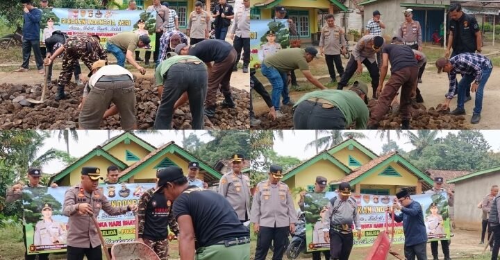 Hari Bhayangkara Ke-80, Polres Musi Rawas dan Nahdlatul Ulama Gotong Royong Perbaiki Infrastruktur Jalan