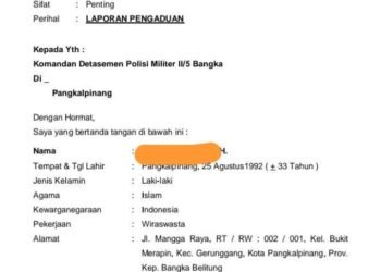 Laporkan Dugaan Perselingkuhan dengan Istrinya, Advokat Pangkalpinang Adukan Oknum TNI ke Denpom, Minta Pangdam Turun Tangan