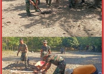 Satgas TMMD Ke-129 Kodim 0102/Pidie Bersama Warga Bersihkan Lokasi Pembangunan MCK dan Sumur Bor