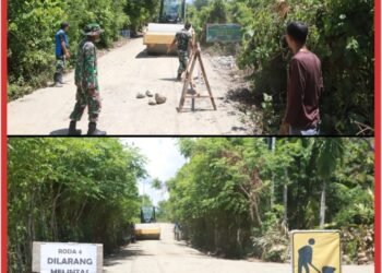 Jaga Keselamatan Petani, Satgas TMMD ke-129 Pasang Portal dan Rambu Imbauan di Lokasi Pengerasan Jalan
