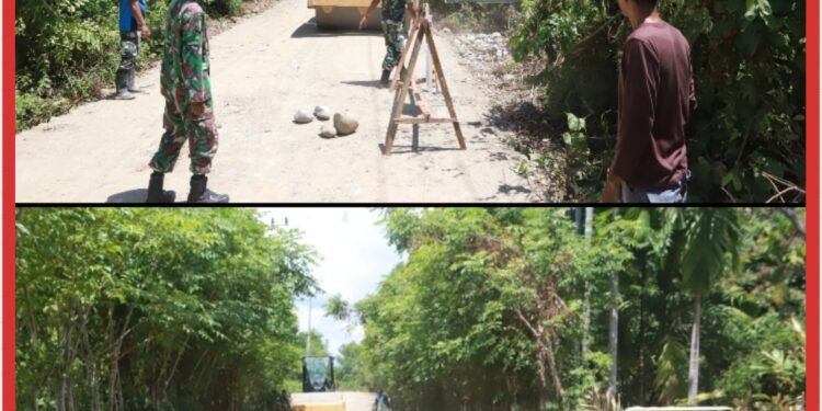 Jaga Keselamatan Petani, Satgas TMMD ke-129 Pasang Portal dan Rambu Imbauan di Lokasi Pengerasan Jalan