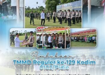 ‎Polres Pidie Hadiri Pembukaan TMMD Reguler ke-129 Kodim 0102/Pidie, Perkuat Sinergi Membangun Desa