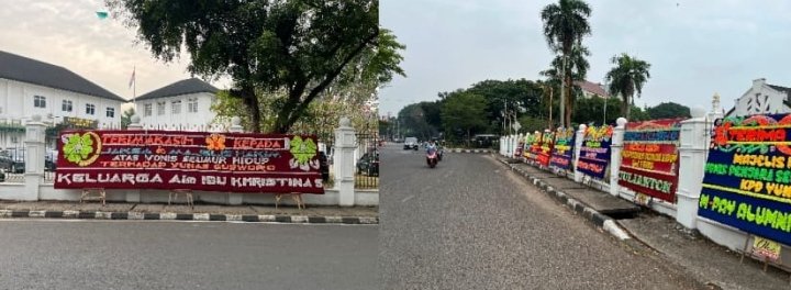 Karangan Bunga Banjiri PN Palembang Usai Vonis Seumur Hidup Terdakwa Yunas