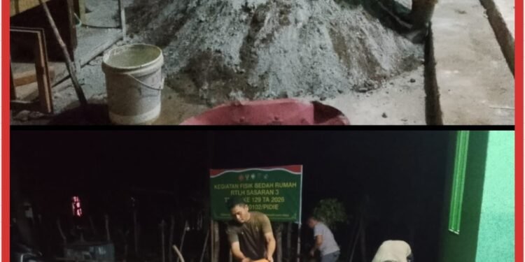 Satgas TMMD ke-129 Kodim 0102/Pidie Lembur Malam, Kebut Pengecoran Lantai RTLH Demi Capai Target