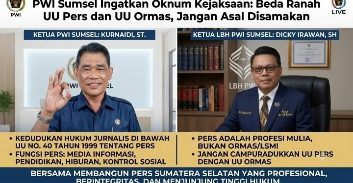 PWI Sumsel Ingatkan Oknum Kejaksaan: Beda Ranah UU Pers dan UU Ormas, Jangan Asal Disamakan