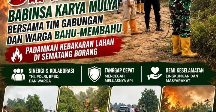SIAP SIAGA! Babinsa Karya Mulya Bersama Tim Gabungan dan Warga Bahu-Membahu Padamkan Kebakaran Lahan di Sematang Borang