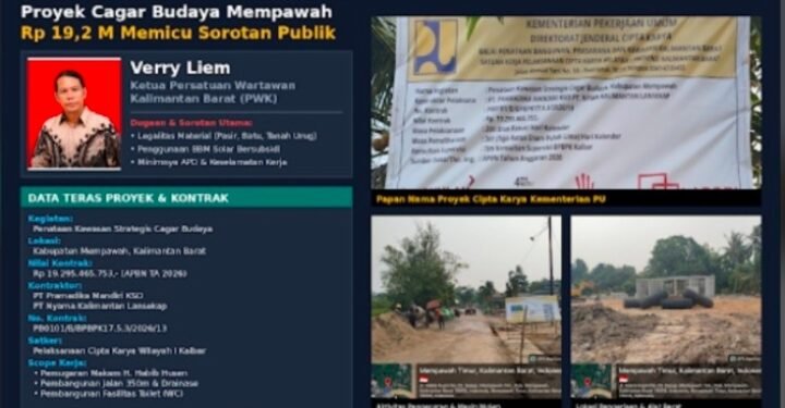 Proyek Cagar Budaya Mempawah Rp19 Miliar Disorot, PWK Pertanyakan Legalitas Material dan Dugaan Solar Subsidi