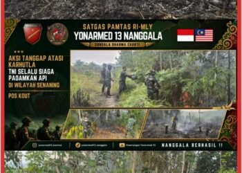 Aksi Cepat Tanggap, Pos Kout Satgas Yonarmed 13/Nanggala Bergerak Cepat Padamkan Karhutla di Wilayah Senaning
