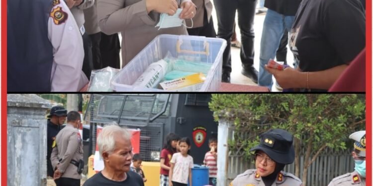 Polres Ogan Ilir Bagikan Masker dan Obat untuk Jaga Kesehatan Warga di Indralaya Utara