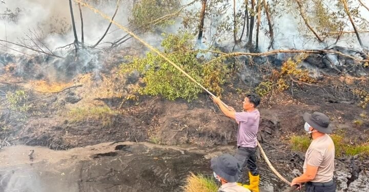 Satgas Aman Nusa II Patroli dan Padamkan Karhutla di Muara Enim