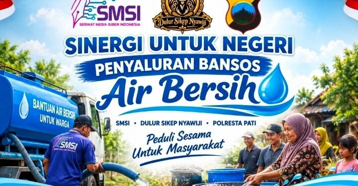 Peduli Warga Terdampak Kekeringan, SMSI dan Dulur Sikep Nyawiji Gandeng Polresta Pati Salurkan Air Bersih