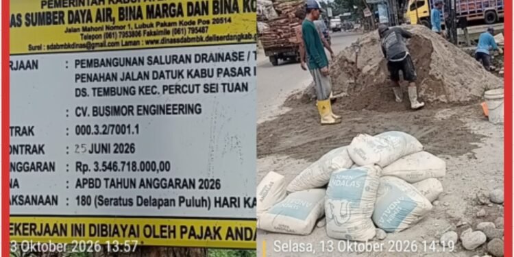 Proyek Rp 3,5 Miliar Drainase Jl. Datuk Kabu Tembung Diduga Langgar SNI: Aduk Manual Tanpa Molen, Pekerja Tanpa APD K3 dan BPJS