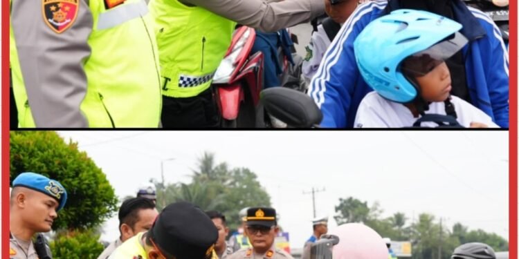 Wakapolda Sumut Turun ke Jalan, Bagikan Helm dan Ajak Warga Tertib Berlalu Lintas